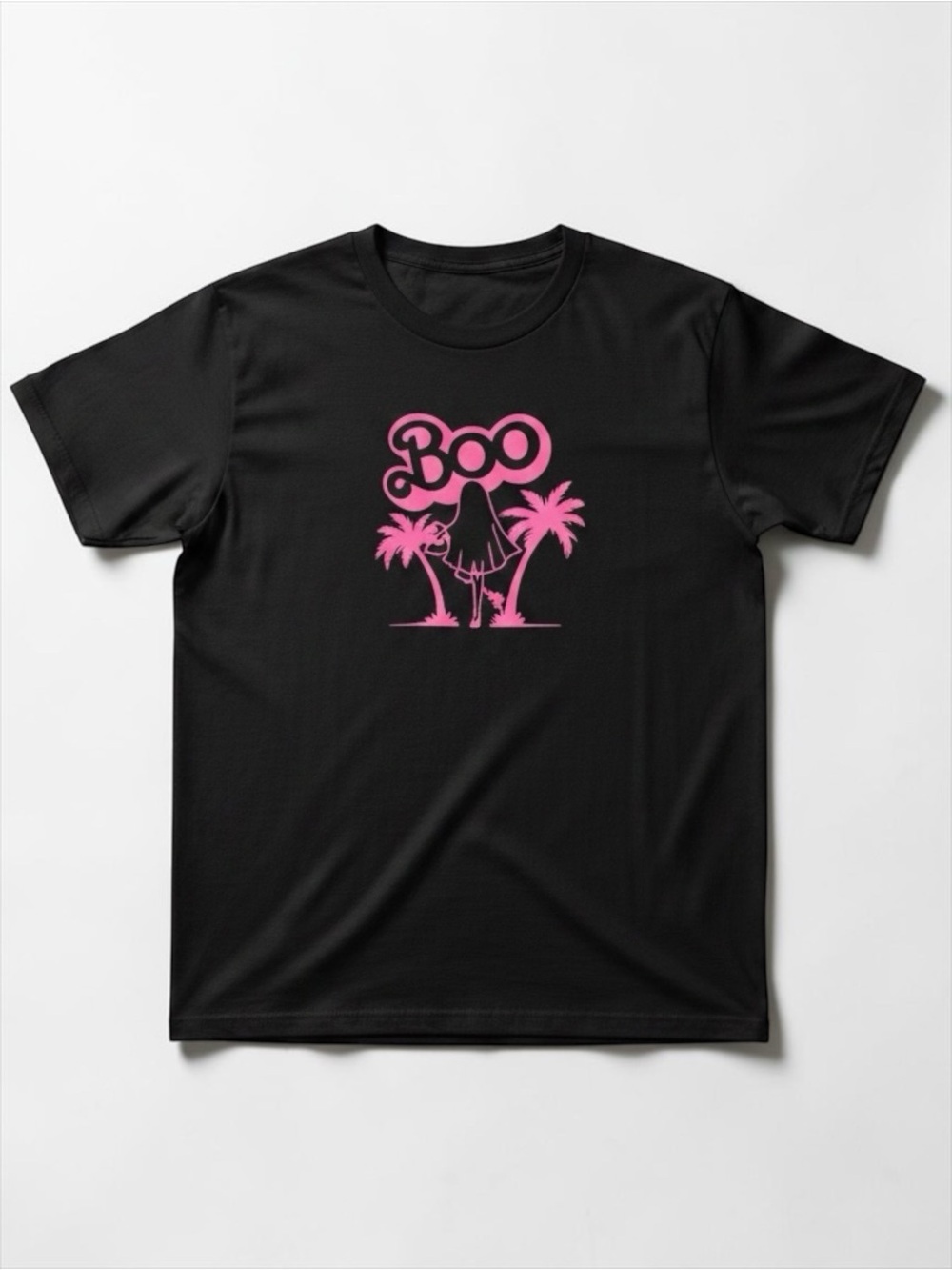 Black Pink Boo Ghost Graphic T-Shirt Retro Halloween Small NWOT